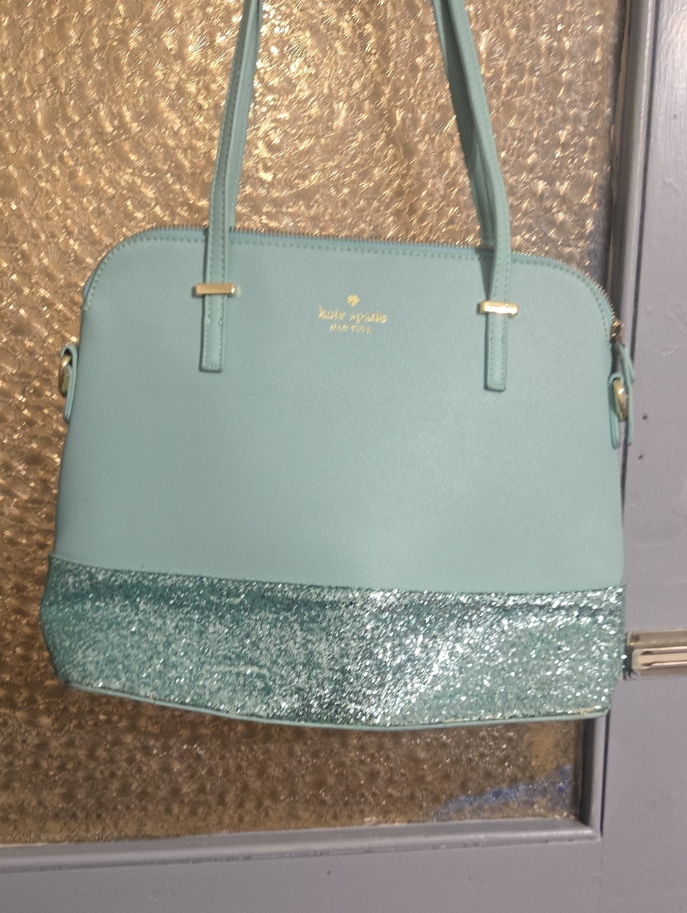 kate spade Medium Mint Green glitter bottom dome satchel